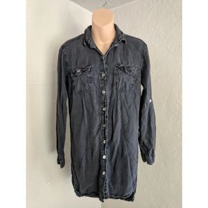Long button down distressed tencel shirt